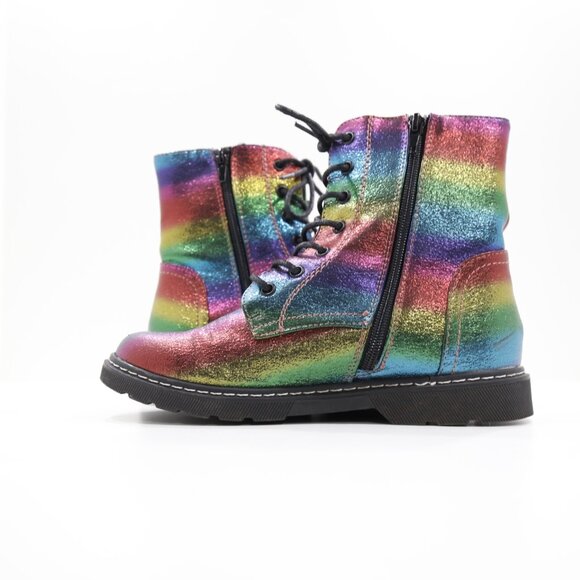Sophia Taylor Maya Iridescent Rainbow Faux-Leather Combat Boots - Women's 6 - Picture 5 of 7